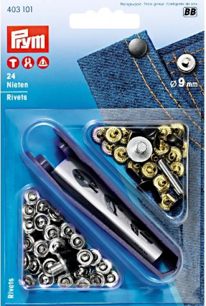 Nieten, 9mm, silberfarbig/alteisen